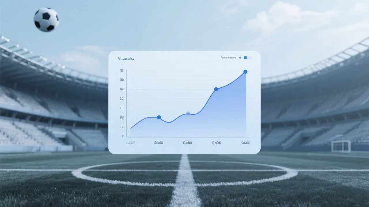 简洁的数据面板与概率曲线叠加在球场背景上，强调理性分析